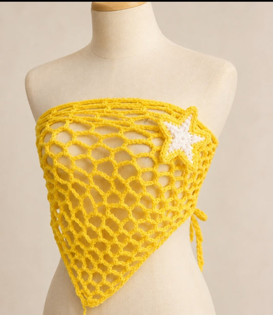 Handmade Crochet Beach Cover-Up UK | Starfish Mesh Top XS-S