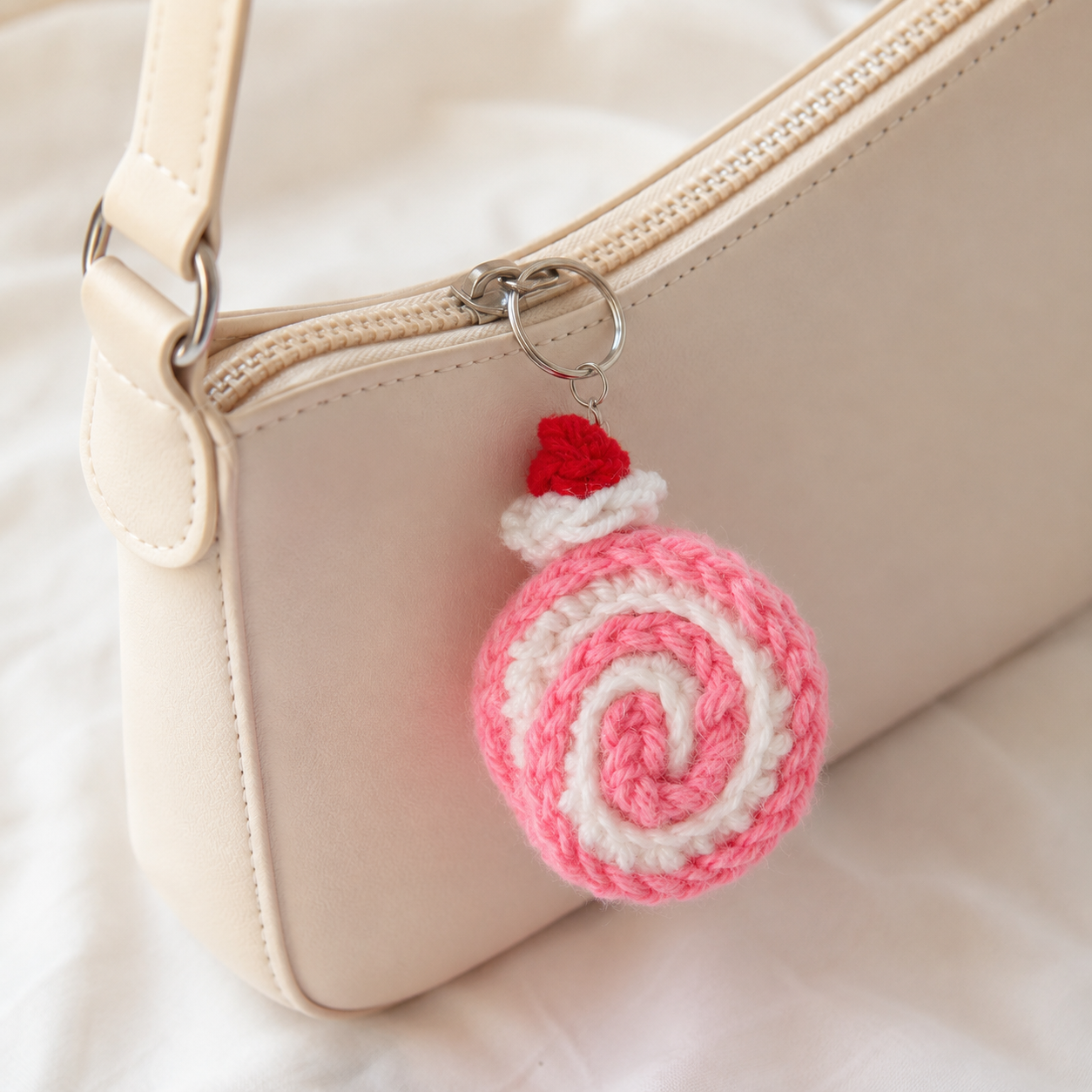 Strawberry  mini Swirl Cake Roll cake  Crochet Keychain 🍓🍰