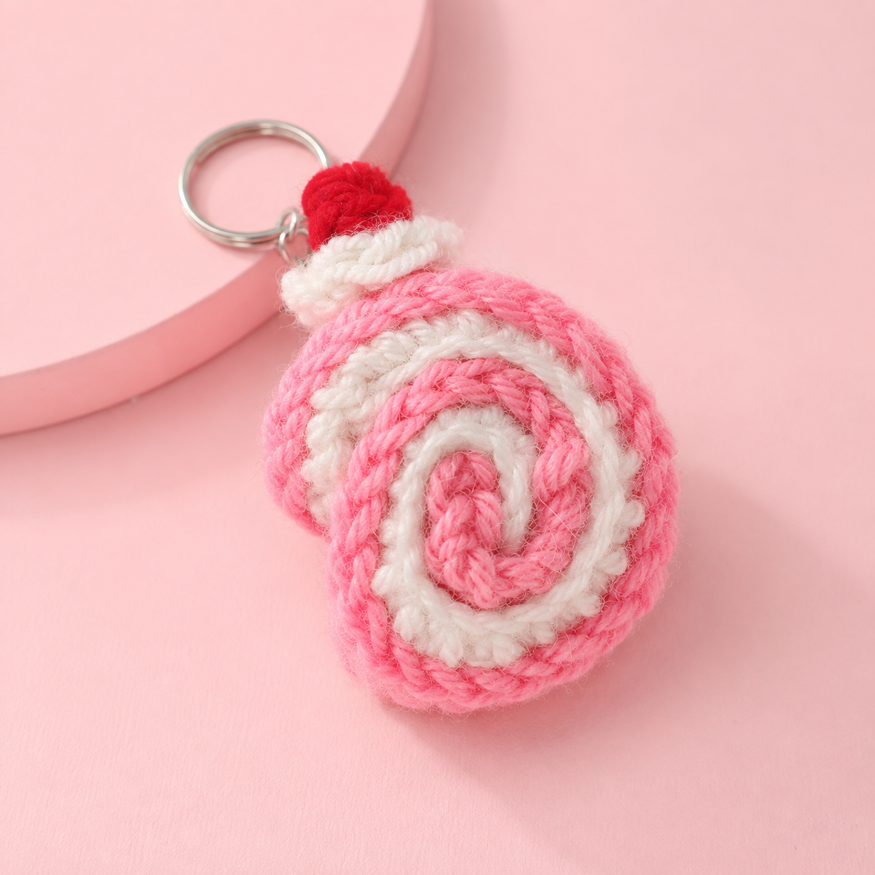Strawberry  mini Swirl Cake Roll cake  Crochet Keychain 🍓🍰
