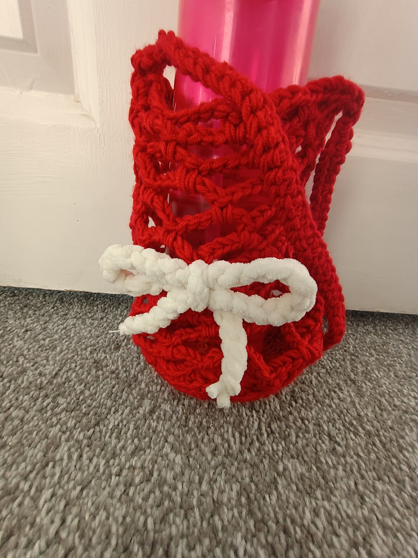 Acrylic Cherry Bow Crochet Water Bottle Holder