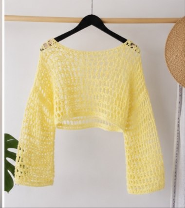 Handmade Crochet Crop Mesh Shrug UK | Long Sleeve Cover-Up Top