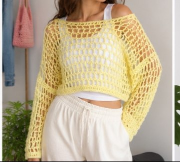 Sunbeam Crochet crop mesh top Shrug long sleeves