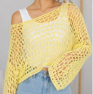 Handmade Crochet Crop Mesh Shrug UK | Long Sleeve Cover-Up Top