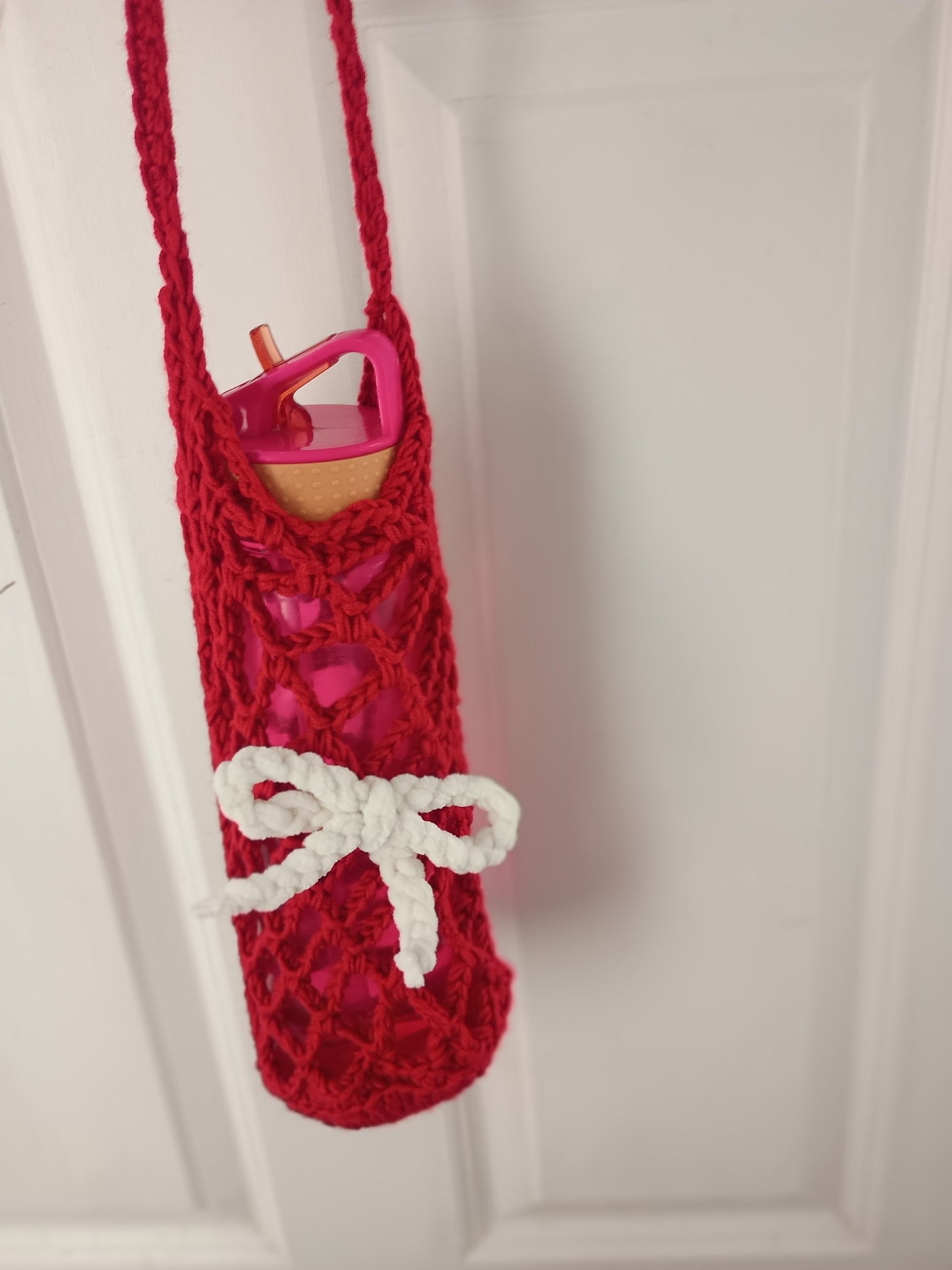 Acrylic Cherry Bow Crochet Water Bottle Holder